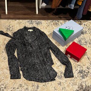 Black and white Cloth and Stone blouse with neck tie, XS